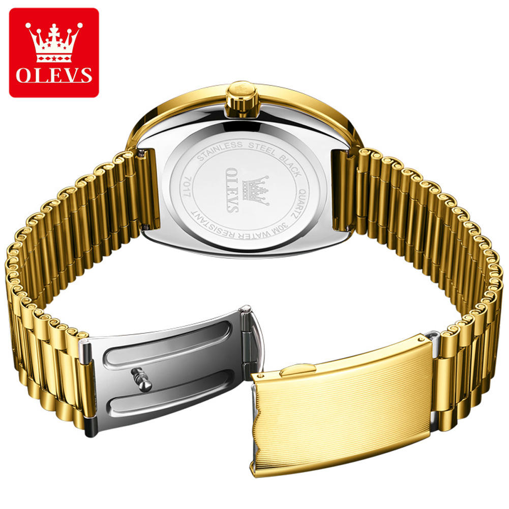 OLEVS 7017 Luxury Men’s Quartz Watch | Gold Stainless Steel Band | Imported Quartz Movement | Blue Dial Luminous Diamond Watch | Premium Business Watch for Men