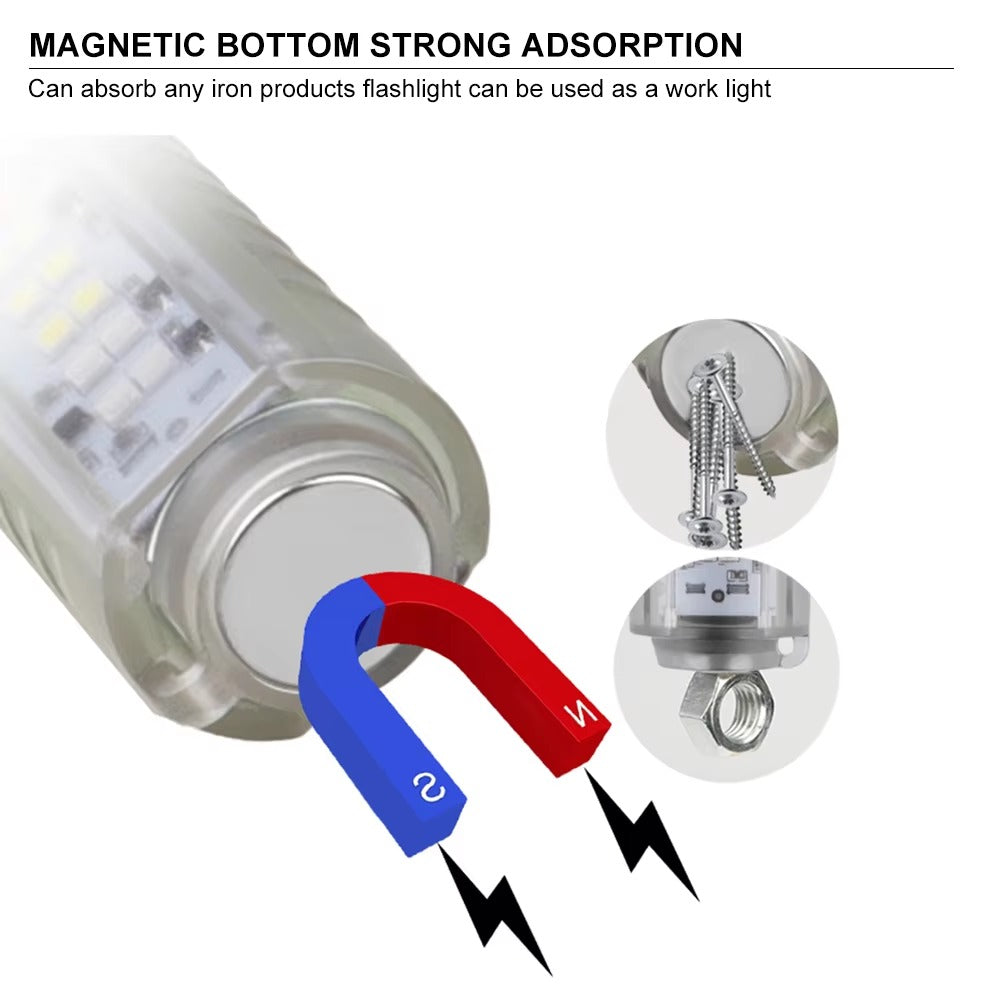 Long Range 30W LED White Zoom Transparent Fluorescent Flashlight With Clip Magnet Light Tactical Bright Outdoor Torch