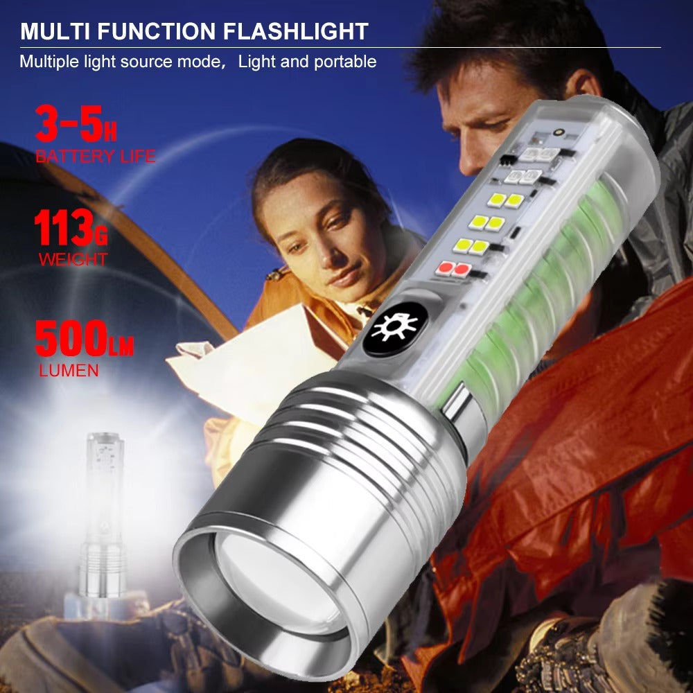 Long Range 30W LED White Zoom Transparent Fluorescent Flashlight With Clip Magnet Light Tactical Bright Outdoor Torch