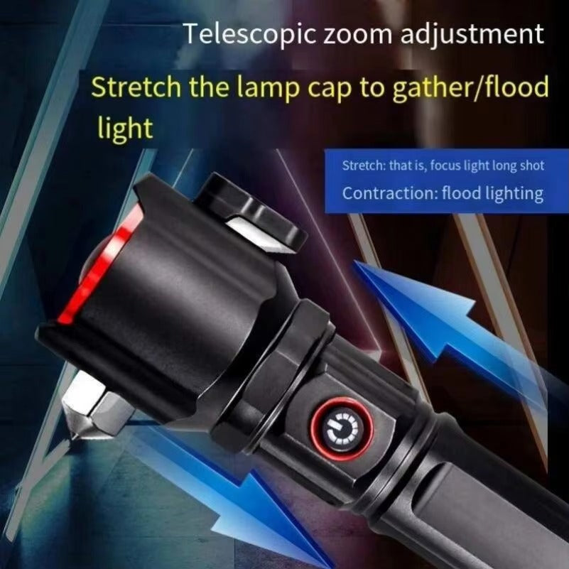 Safety Hammer Red Blue Alarm Telescopic Zoom Usb Rechargeable Cob Aluminum Alloy White Led Torches Lights Tactical Flashlight
