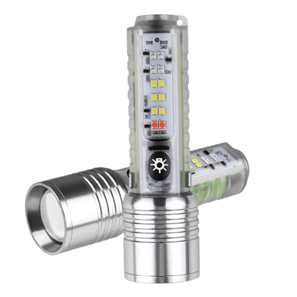 Long Range 30W LED White Zoom Transparent Fluorescent Flashlight With Clip Magnet Light Tactical Bright Outdoor Torch