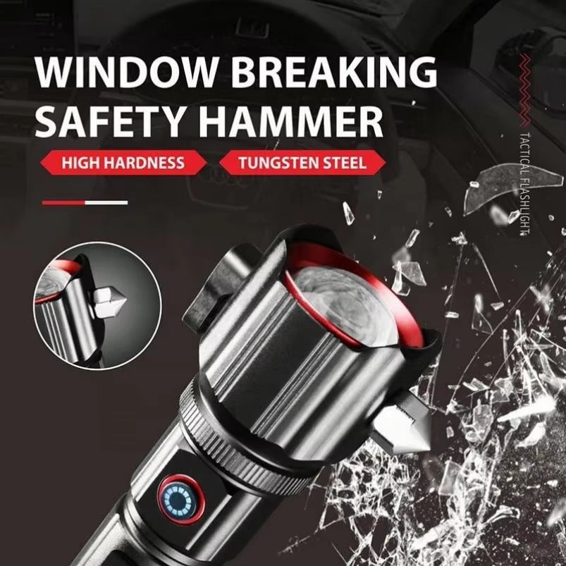 Safety Hammer Red Blue Alarm Telescopic Zoom Usb Rechargeable Cob Aluminum Alloy White Led Torches Lights Tactical Flashlight