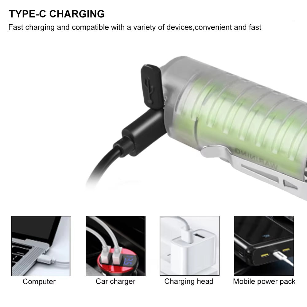 Long Range 30W LED White Zoom Transparent Fluorescent Flashlight With Clip Magnet Light Tactical Bright Outdoor Torch