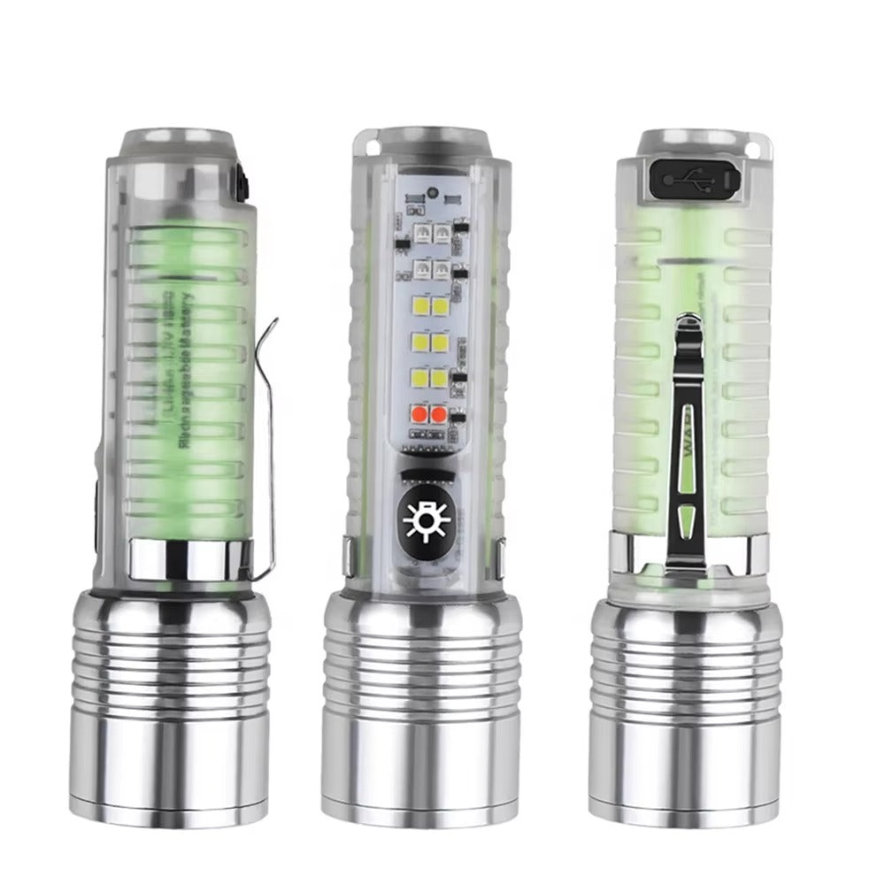 Long Range 30W LED White Zoom Transparent Fluorescent Flashlight With Clip Magnet Light Tactical Bright Outdoor Torch