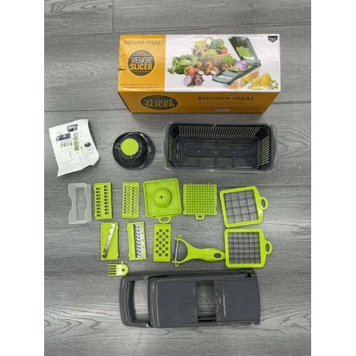 Multifunctional 19 in 1 Nicer Dicer Vegetable Cutter Veggie Chopper & Slicer Cucumber , Potato , Onion & Cheese Cutter, Garlic Grater, Egg Separator, Carrot Crusher Machine In Grey Color