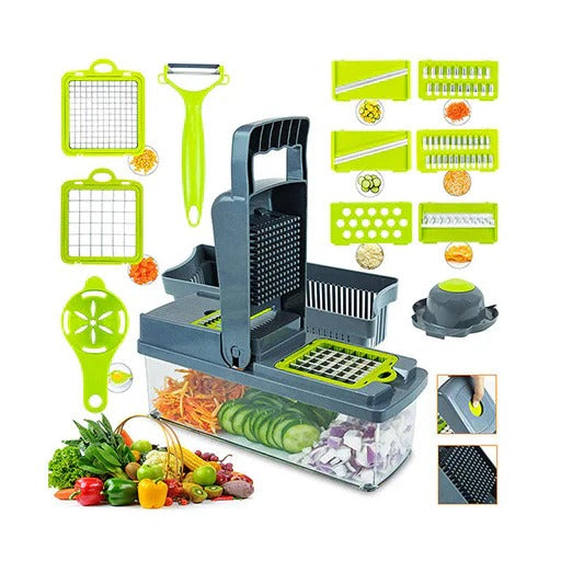 Multifunctional 19 in 1 Nicer Dicer Vegetable Cutter Veggie Chopper & Slicer Cucumber , Potato , Onion & Cheese Cutter, Garlic Grater, Egg Separator, Carrot Crusher Machine In Grey Color