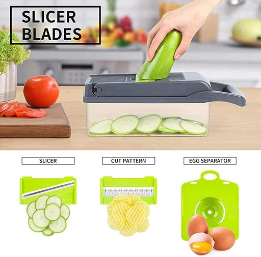 Multifunctional 19 in 1 Nicer Dicer Vegetable Cutter Veggie Chopper & Slicer Cucumber , Potato , Onion & Cheese Cutter, Garlic Grater, Egg Separator, Carrot Crusher Machine In Grey Color
