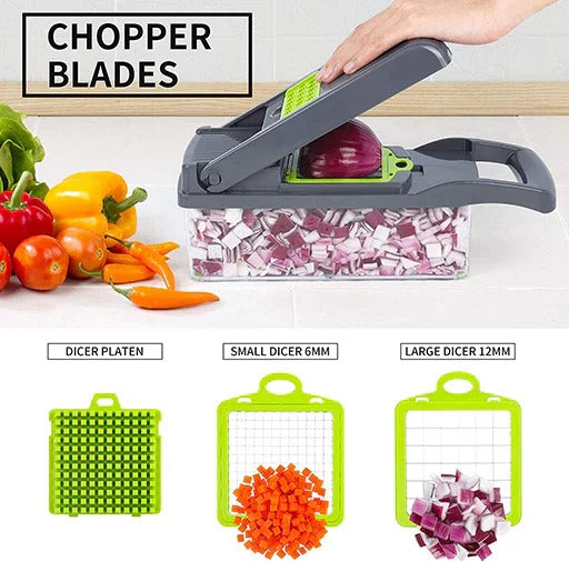 Multifunctional 19 in 1 Nicer Dicer Vegetable Cutter Veggie Chopper & Slicer Cucumber , Potato , Onion & Cheese Cutter, Garlic Grater, Egg Separator, Carrot Crusher Machine In Grey Color